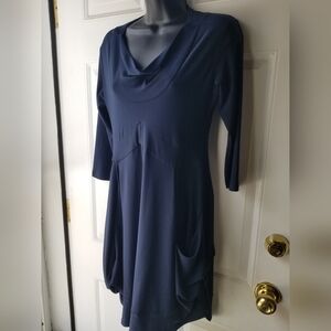 Sympli Navy Draped Pocket Dress Artful Hem Size 6